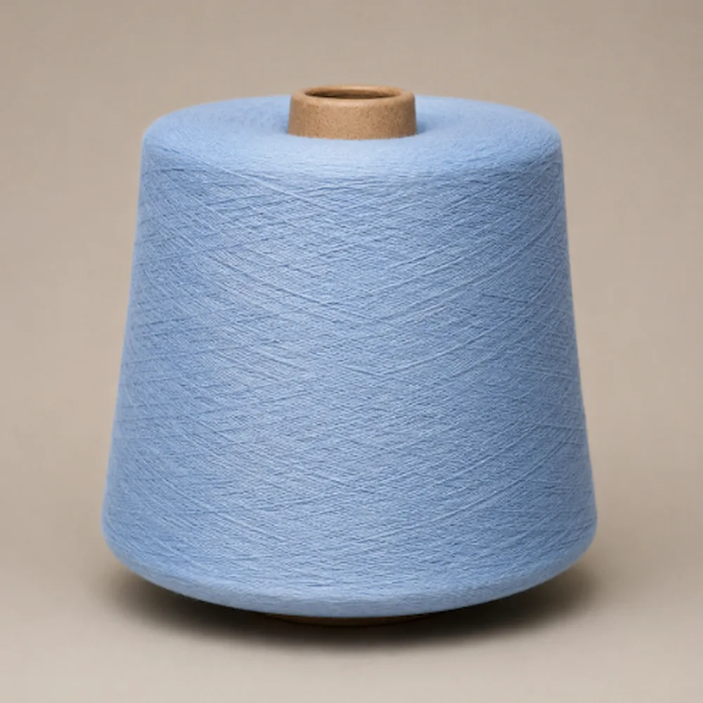 Sợi cotton đốt lông gas Ne 60/2 màu xanh nhạt quấn cone