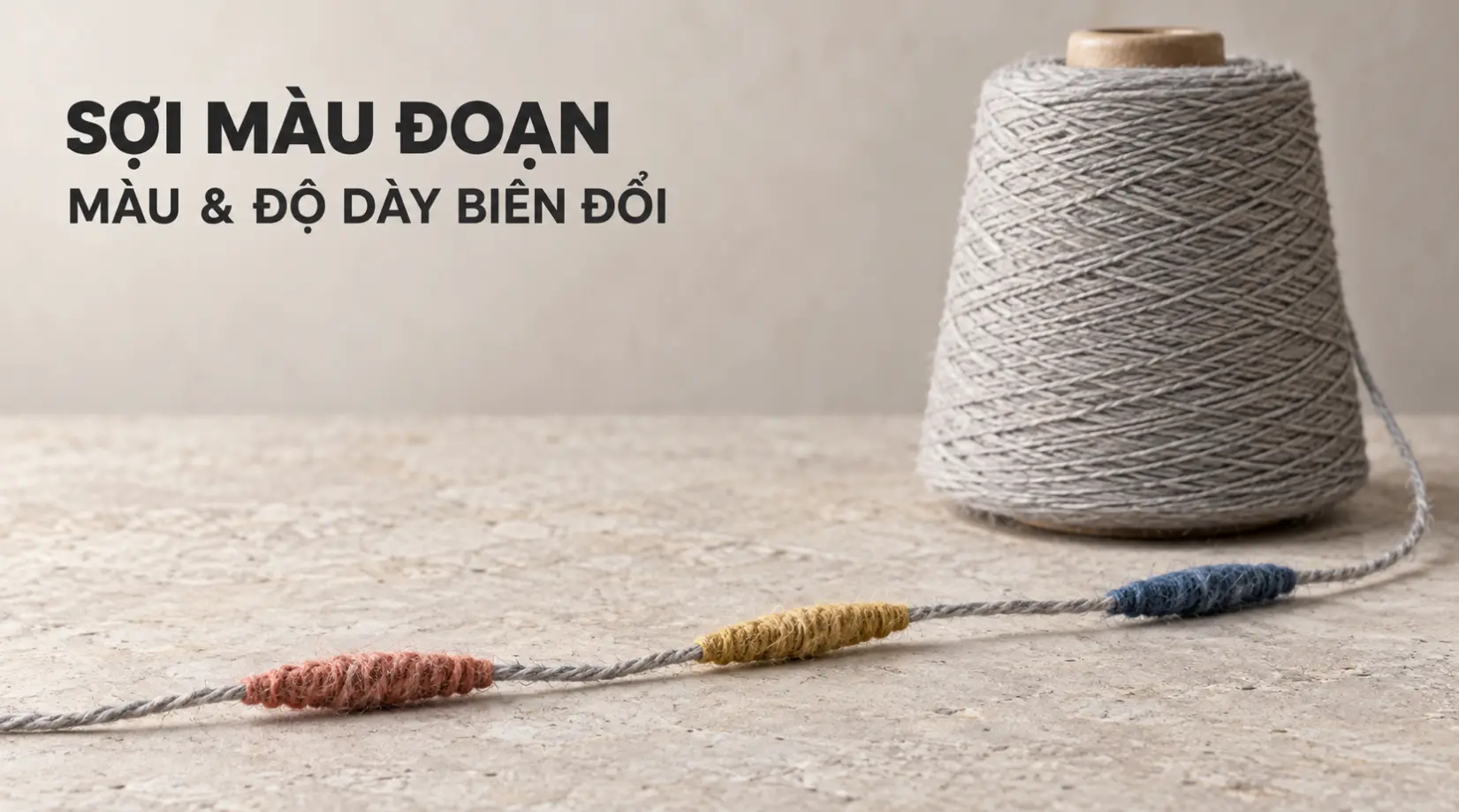 Cuộn sợi màu đoạn với các đoạn màu nổi trên thân sợi
