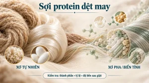 Infographic so sánh xơ protein tự nhiên và xơ pha, biến tính trong dệt may