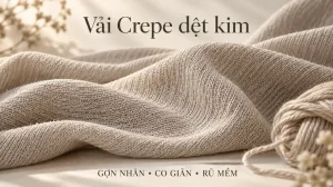 Cận cảnh vải crepe dệt kim với bề mặt gợn nhăn nhẹ và cấu trúc vòng sợi.