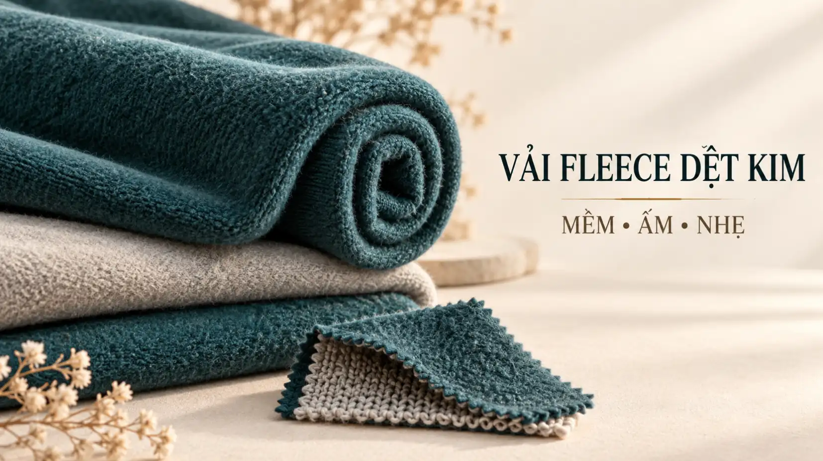Cuộn vải fleece dệt kim màu xanh teal với lớp lông chải mềm