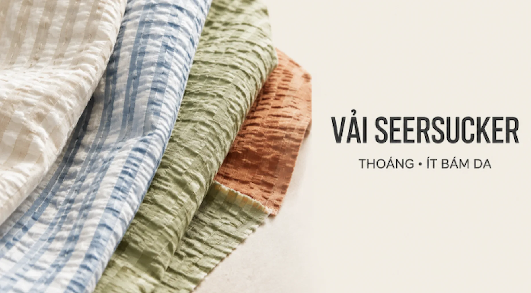 Vải seersucker sọc nổi với bề mặt gợn phồng