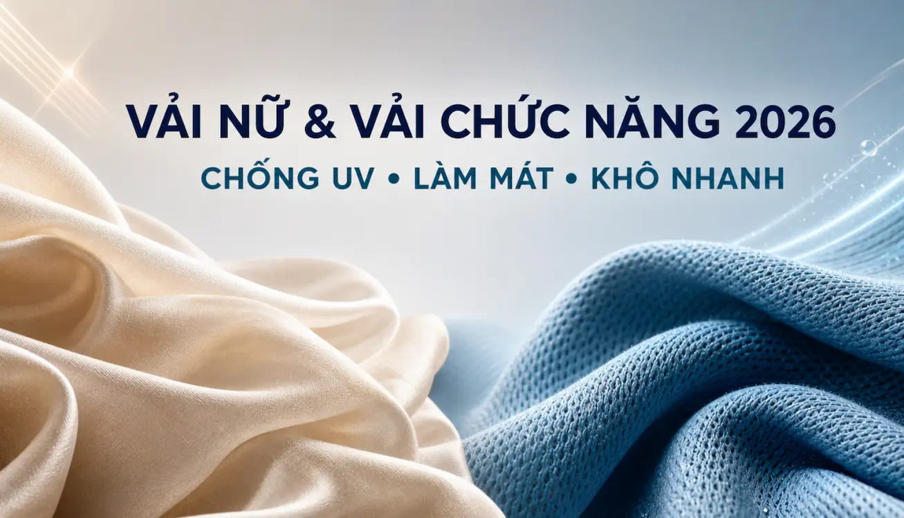 Ảnh so sánh vải nữ và vải chức năng 2026 với đặc tính chống UV, làm mát và khô nhanh