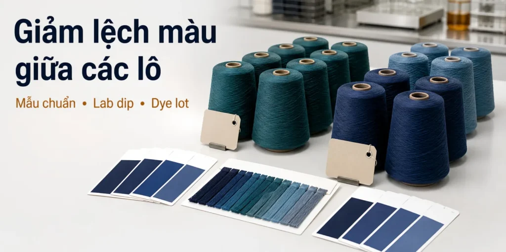 Sợi màu và mẫu chuẩn dùng để giảm lệch màu giữa các lô