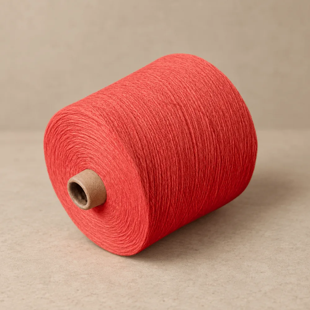 Cone sợi tre 100% Ne 32/1 Ring Spun màu đỏ đặt nằm ngang