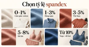 Infographic tỷ lệ spandex tham khảo cho áo thun, đồ thể thao, đồ lót và đồ bơi